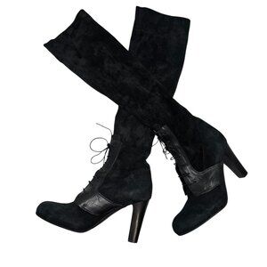 Henry Beguelin Stretch Suede OTK‎ Boots Lace-Up Vamp Heel  Italy 37.5 / 7